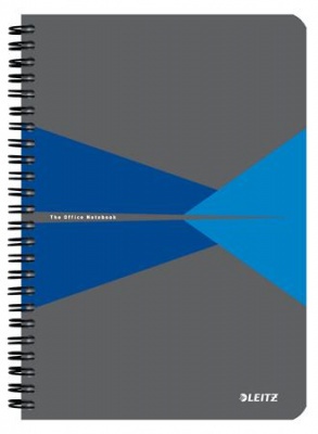 Blok, A5, linajkový, 90 listov, laminovaná kartónová obálka, LEITZ "Office", sivá-modrá