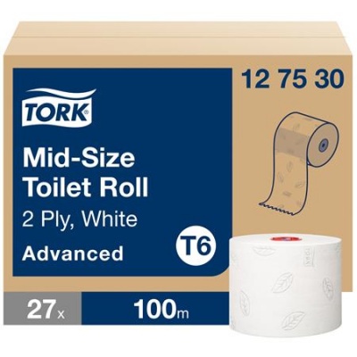 Toaletný papier, T6 systém, 2-vrstvový, 100 m, TORK "Advanced", extra biely