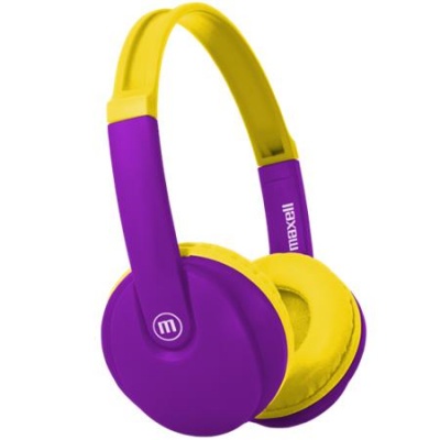 Náhlavné slúchadlá, detský rozmer, bezdrôtové, Bluetooth, s mikrofónom, MAXELL "HP-BT350", fialová-žltá