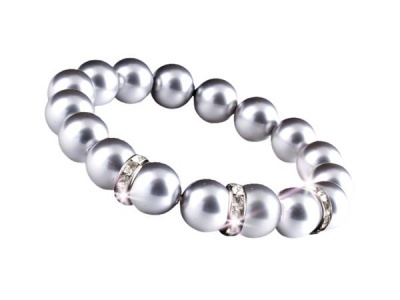 Náramok, zo strieborných SWAROVSKI® perál, s bielym krištáľom, 10 mm, veľ. M, ART CRYSTELLA® M