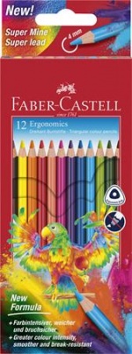 Farebné ceruzky, sada, trojhranný tvar, FABER-CASTELL "Papagáj", 12 rôznych farieb
