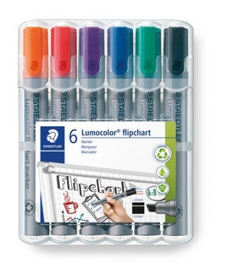 Popisovač na flipchartové tabule, 2 mm, kužeľový hrot, STAEDTLER "Lumocolor 356", 6 rôznych farieb