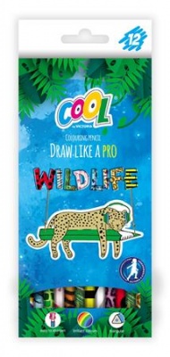 Farebné ceruzky, sada, trojhranné, COOL BY VICTORIA "Wildlife", 12 rôznych farieb