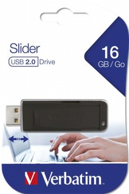 USB kľúč, 16GB, USB 2.0, VERBATIM "Slider", čierny