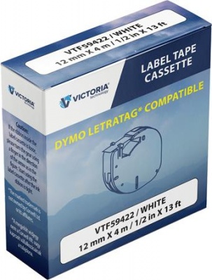 Páska do štítkovača 12 mm x 4 m, kompatibilta: DYMO Letratag, VICTORIA TECHNOLOGY, biela