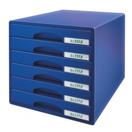 Box na dokumenty, plastový, 6 zásuviek, LEITZ "Plus", modrý