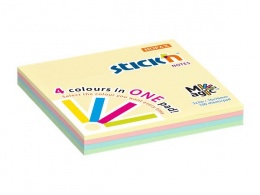 Samolepiaci poznámkový blok, 76x76 mm, 100 listov, STICK N "Magic Pad", pastelové farby